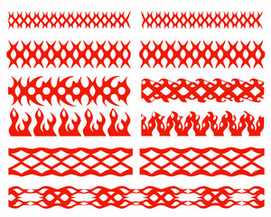 Collection of red tribal flame and geometric border designs