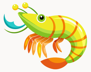 Cute cartoon shrimp illustration with vibrant colors