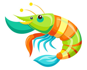 Cute cartoon shrimp character with vibrant colors and friendly expression
