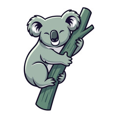 Obraz premium Cute Cartoon Koala Clinging to a Tree Branch with Closed Eyes.