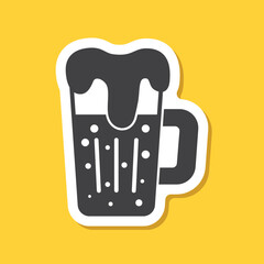 Cold beer sticker icon in flat style. Alcohol drink vector illustration on isolated background. Alcohol glass sign business concept.