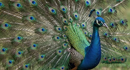 Fototapeta premium Peacock displaying feathers