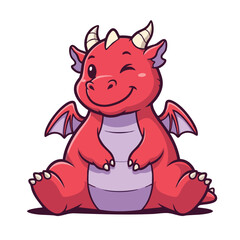 Adorable cartoon red dragon with wings and horns winking playfully.