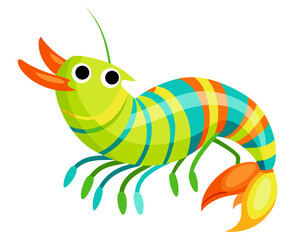 Cute cartoon shrimp with colorful stripes and big eyes
