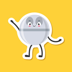 Cute character pills sticker icon in flat style. Happy tablet vector illustration on isolated background. Medical drug sign business concept.