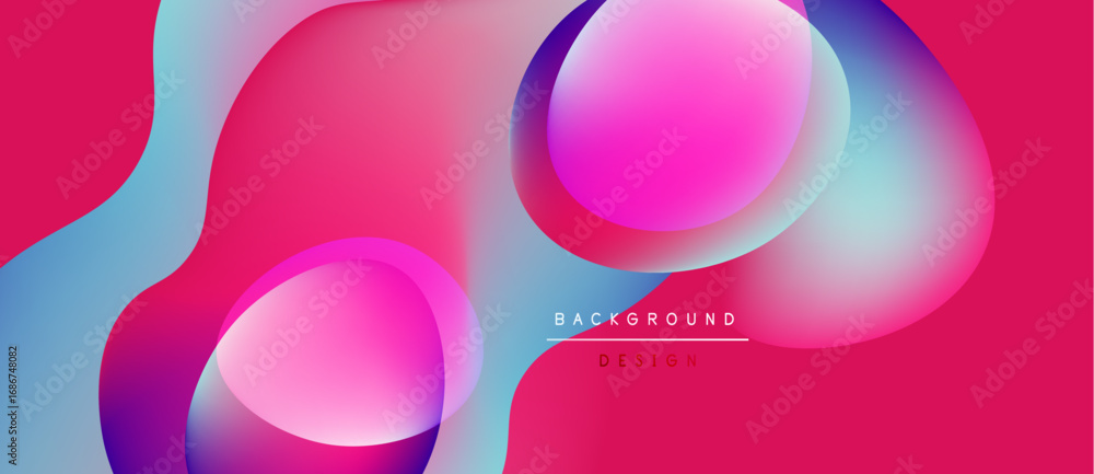 Poster abstract fluid shapes overlap, creating vibrant pink, blue gradients. design features text backgroun