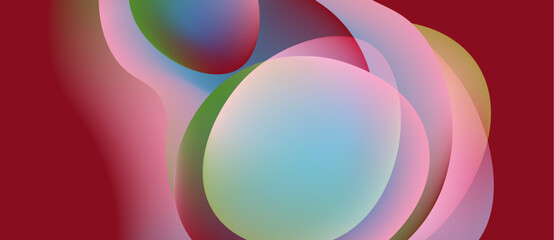 Abstract composition featuring overlapping translucent circles. Colors blend, creating soft gradients, red dominates background. Fluidity, movement suggested.