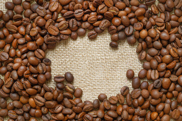 Roasted coffee beans close-up.