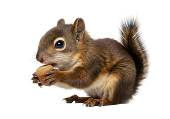 Obraz premium Isolated Squirrel Eating a Nut with Brown Fur in Transparent Background