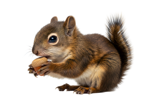 Isolated Squirrel Eating a Nut with Brown Fur in Transparent Background