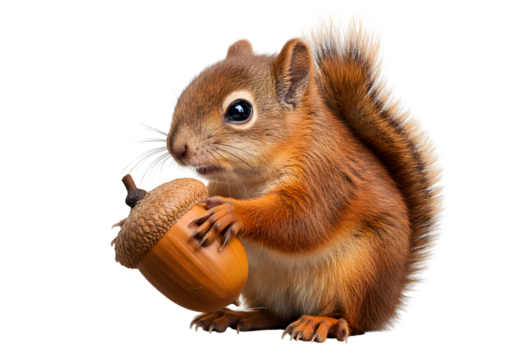 Isolated Squirrel Holding Acorn On Transparent Background Photo