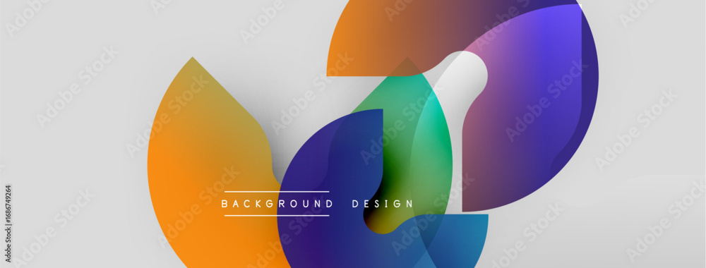 Poster abstract colorful shapes overlap. modern design features gradients, curves, text background design. 