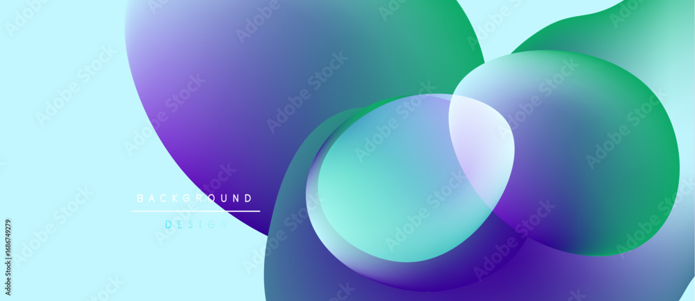 Poster abstract fluid shapes overlap, creating vibrant color gradients. light blue background complements p