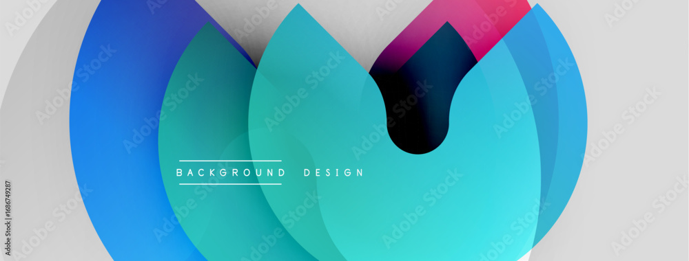 Poster abstract colorful layers create dynamic visual effect. gradient circles overlap forming modern desig