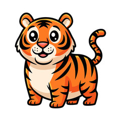 Fototapeta premium Cartoon illustration of a friendly, smiling tiger cub with orange and black stripes.