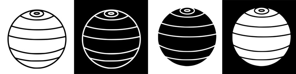 Four stylized egg-shaped objects with horizontal stripes, alternating black and white backgrounds.