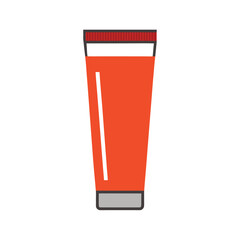 Obraz premium Orange tube with red cap on white background Keywords: tube, cream, lotion, cosmetic, skincare