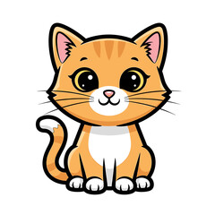 Fototapeta premium Adorable cartoon ginger kitten with big eyes, sitting peacefully.