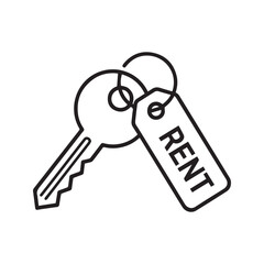 Rental key icon. Real estate property leasing symbol. Vector line art illustration.
