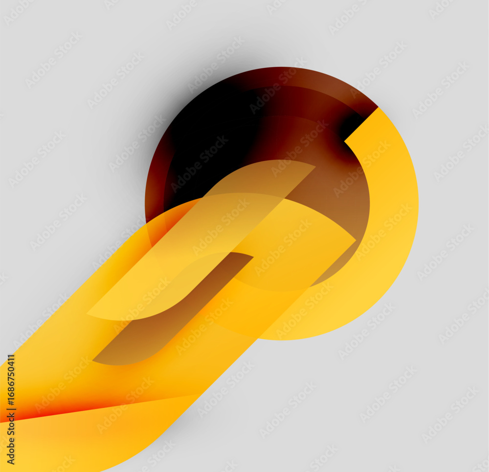Poster abstract design features layered yellow, brown shapes. dynamic composition creates visual interest, 