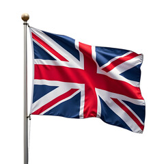 The union jack flag of the united kingdom waving on a flagpole, isolated on transparent background