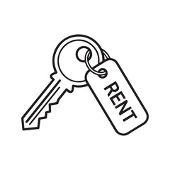 Rental key icon. Real estate property leasing symbol. Vector line art illustration.
