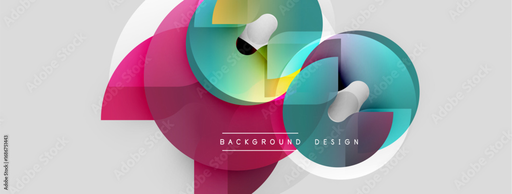 Poster Abstract colorful shapes overlap, creating dynamic visual effect. Modern design elements suggest innovation, creativity.