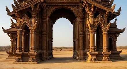 Obraz premium Ornate wooden archway in desert landscape