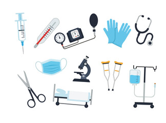 Medical Equipment and Supplies Icons Set. Healthcare Illustrations