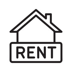 House for rent icon vector. Real estate property rental sign line art illustration.

