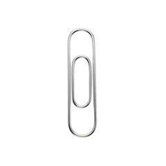 Shiny silver paperclip on a white background.
