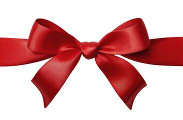 Fototapeta premium A vibrant red satin ribbon bow, centrally placed, with a wide horizontal ribbon