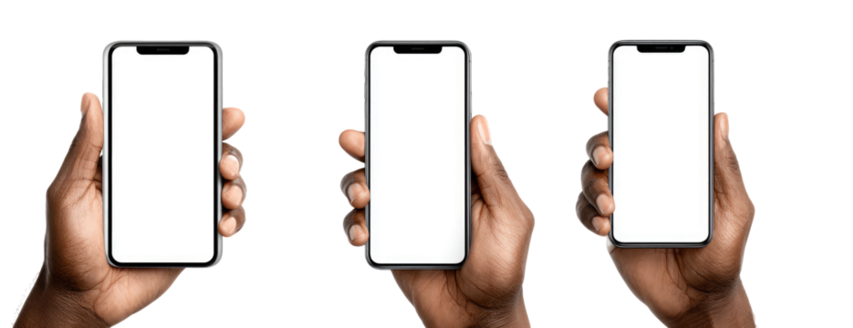 Three hands holding smartphones with blank screens (2)