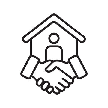 recommend clip art: Real estate deal icon with handshake and house. Property sale agreement line symbol. Vector illustration.
                    