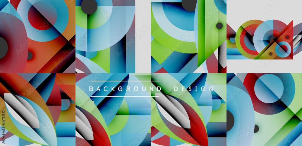 Aufkleber abstract geometric shapes overlap, creating vibrant colorful background. modern design features laye