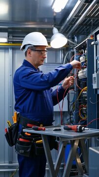 
Installation &eacute;lectrique : Un homme au travail.