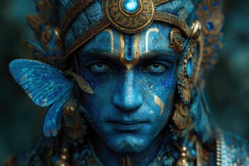 Obraz premium Vedic Blue Skinned Alien Deities in Extraterrestrial Artwork