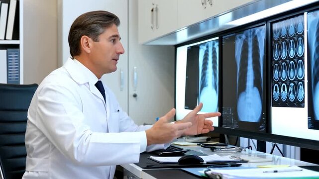 M&eacute;decin professionnel examinant des radiographies &agrave; l'h&ocirc;pital.
