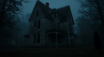 Dark haunted house in moonlight
