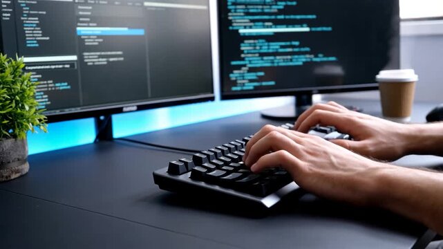 Mains de d&eacute;veloppeur tapant sur un clavier.