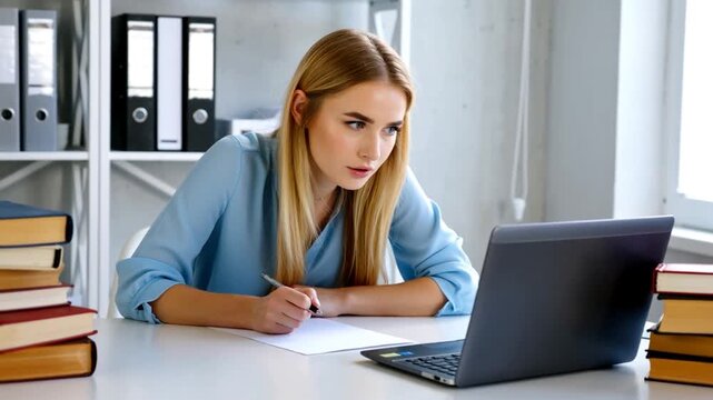 &Eacute;tudiante concentr&eacute;e travaillant sur son ordinateur portable.