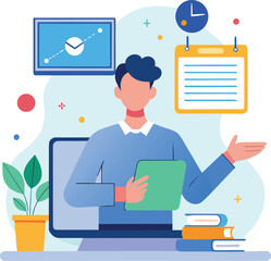 Digital learning and online education presentation with teacher and resources