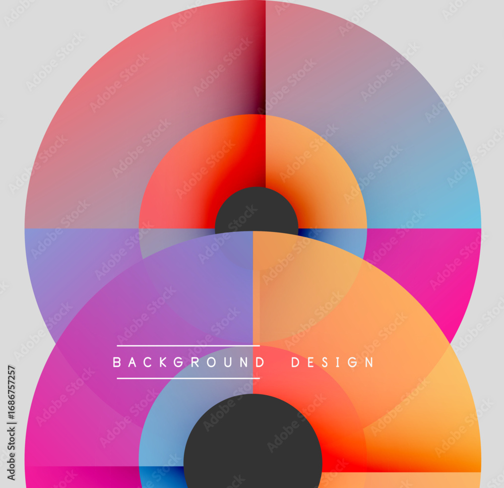 Poster abstract geometric composition. overlapping circles create vibrant color gradients, modern design el