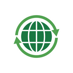 Planet earth or globe and circular recycle symbol in green color. Clipart illustration vector design. Sustainability environment and ESG concept.