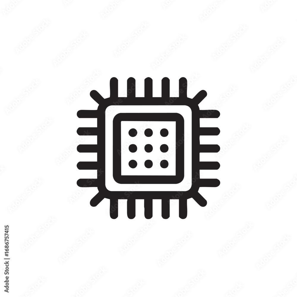 Poster a line drawing of a computer chip with pins.
