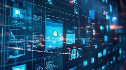 Futuristic interface displaying data analysis and information processing - Powered by Adobe