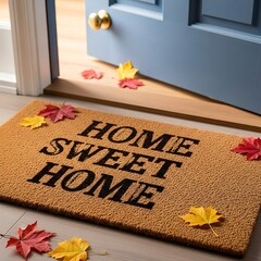 Home Sweet Home Doormat with Autumn Leaves.