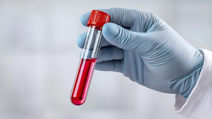 Close up Laboratory Hand in Glove Holding Blood Sample Test Tube. Ai Generated Images