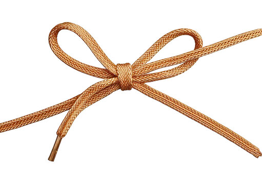 Beige shoelace with bow, isolated on transparent or white background