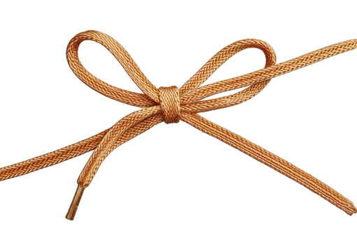 Beige shoelace with bow, isolated on transparent or white background
